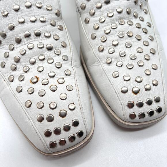 RACHEL COMEY Studded Leather Loafers Women 37 White Silver Square toe Block Heel - Picture 12 of 12